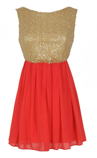 Sequin and Chiffon Babydoll Top in Coral
